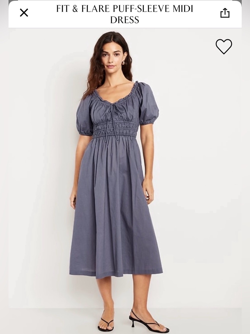 NWT Old Navy Women’s Fit & Flare Puff-Sleeve Midi Dress Slate Blue Size M Tall